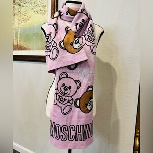 Authentic Moschino Pink and Brown Teddy Bear Scarf